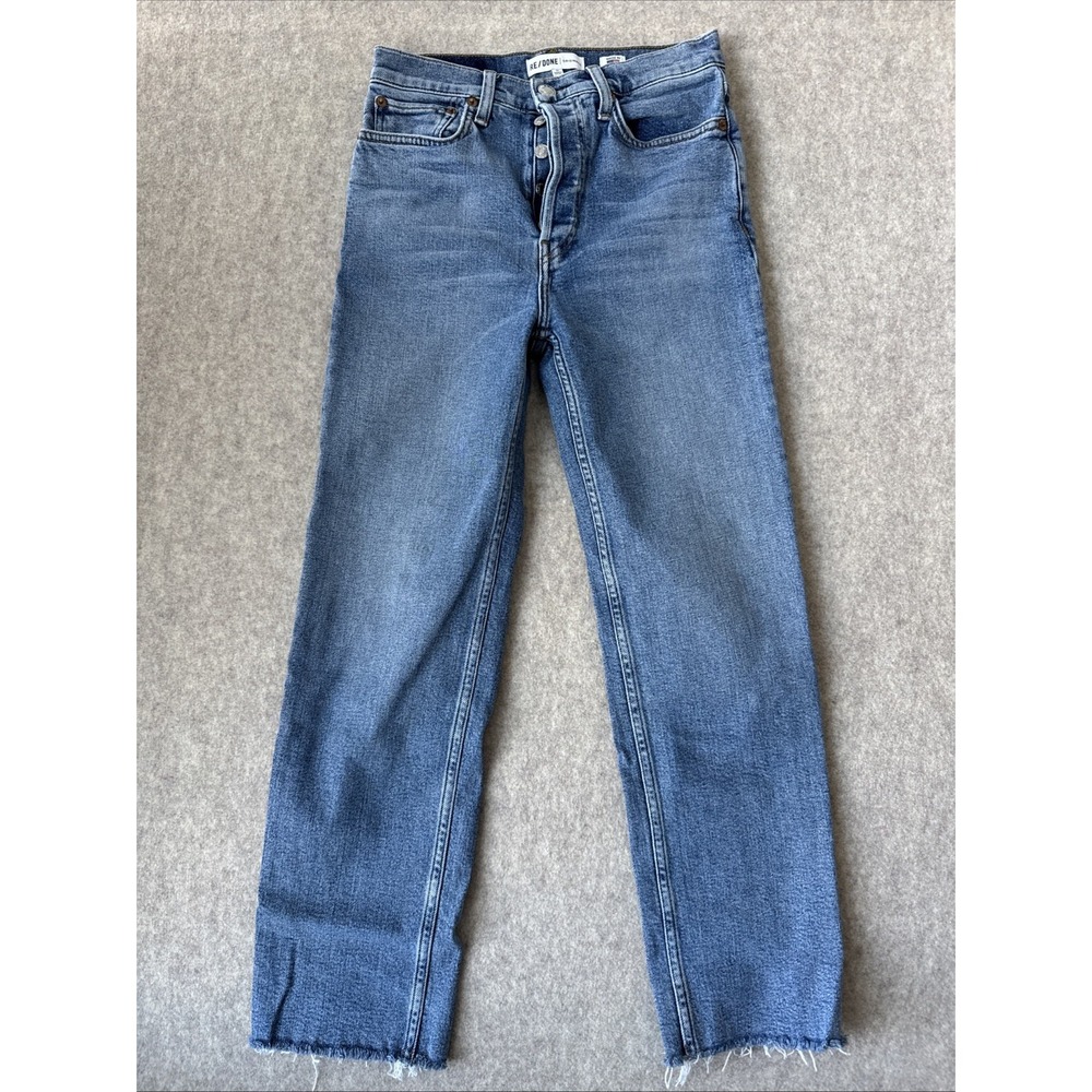 RE/DONE High Rise Stove Pipe Ankle Jeans Raw Hem Button Fly USA Womens 26